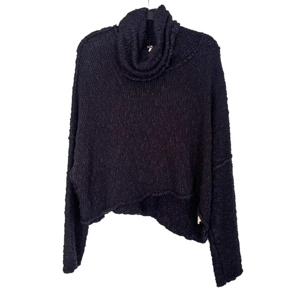 Free People Over-Sized Black Textured Chunky Turtleneck Sweater - Size S - Picture 2 of 5